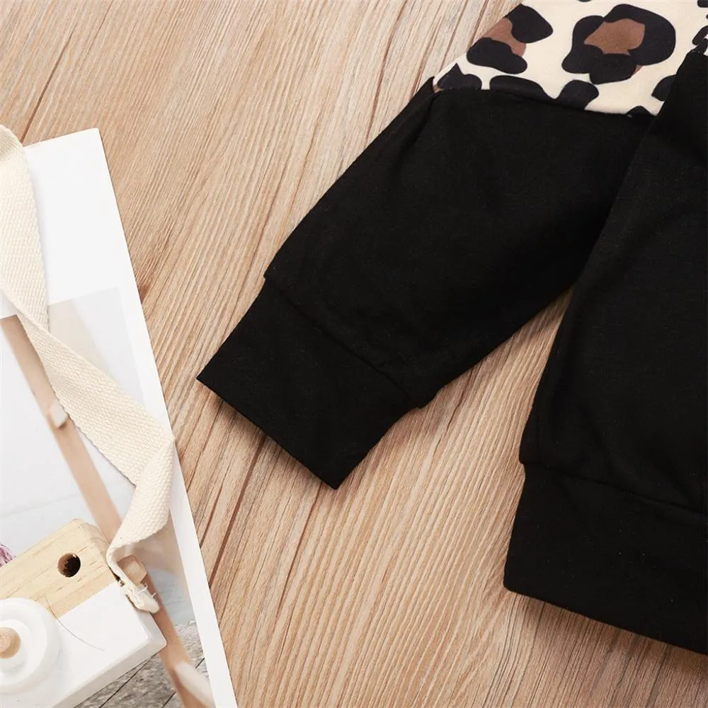 Unisex Cotton Leopard Hoodie Long Sleeve Top & Pants Wholesale Clothing For Children