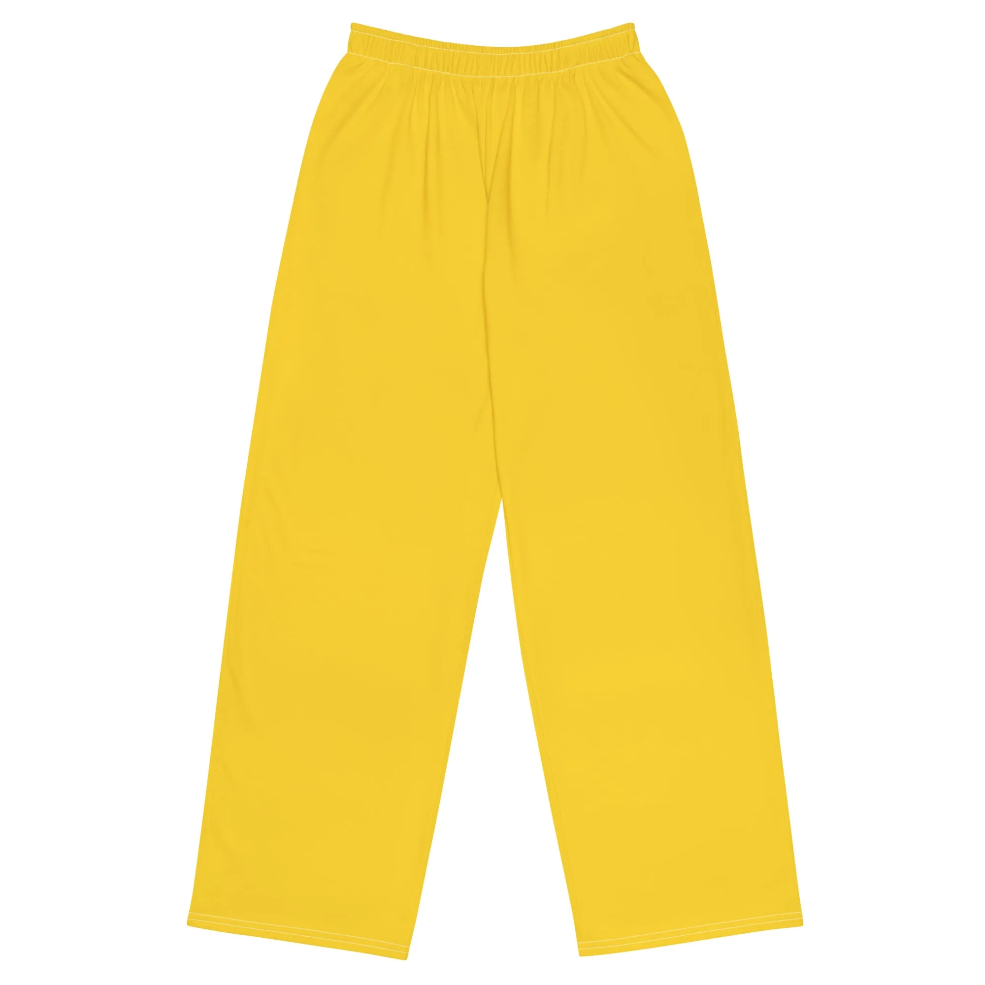Warm Yellow Unisex Wide-leg Pants, Summer Pants, Yellow Casual Pants