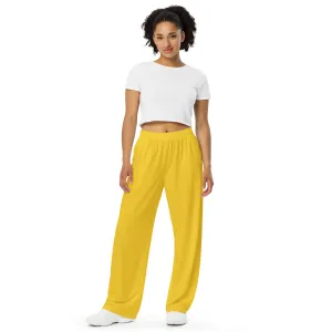 Warm Yellow Unisex Wide-leg Pants, Summer Pants, Yellow Casual Pants