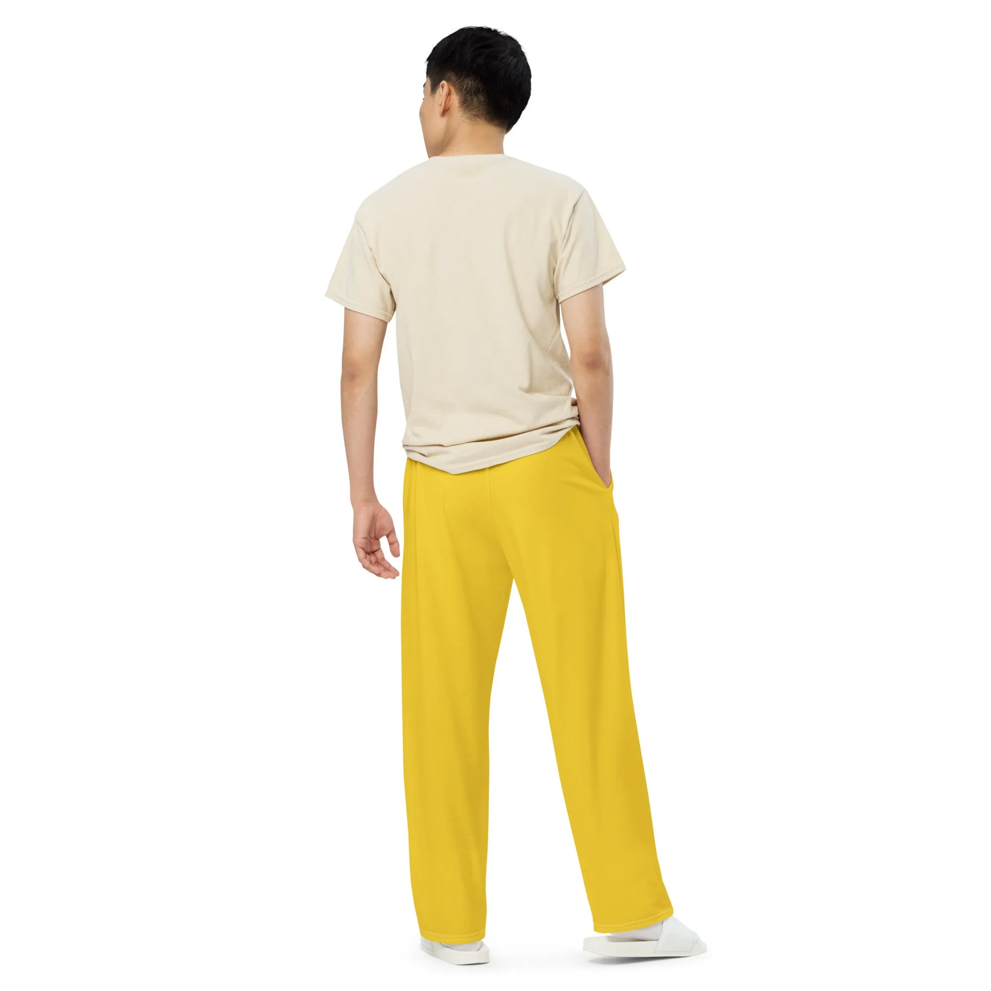 Warm Yellow Unisex Wide-leg Pants, Summer Pants, Yellow Casual Pants