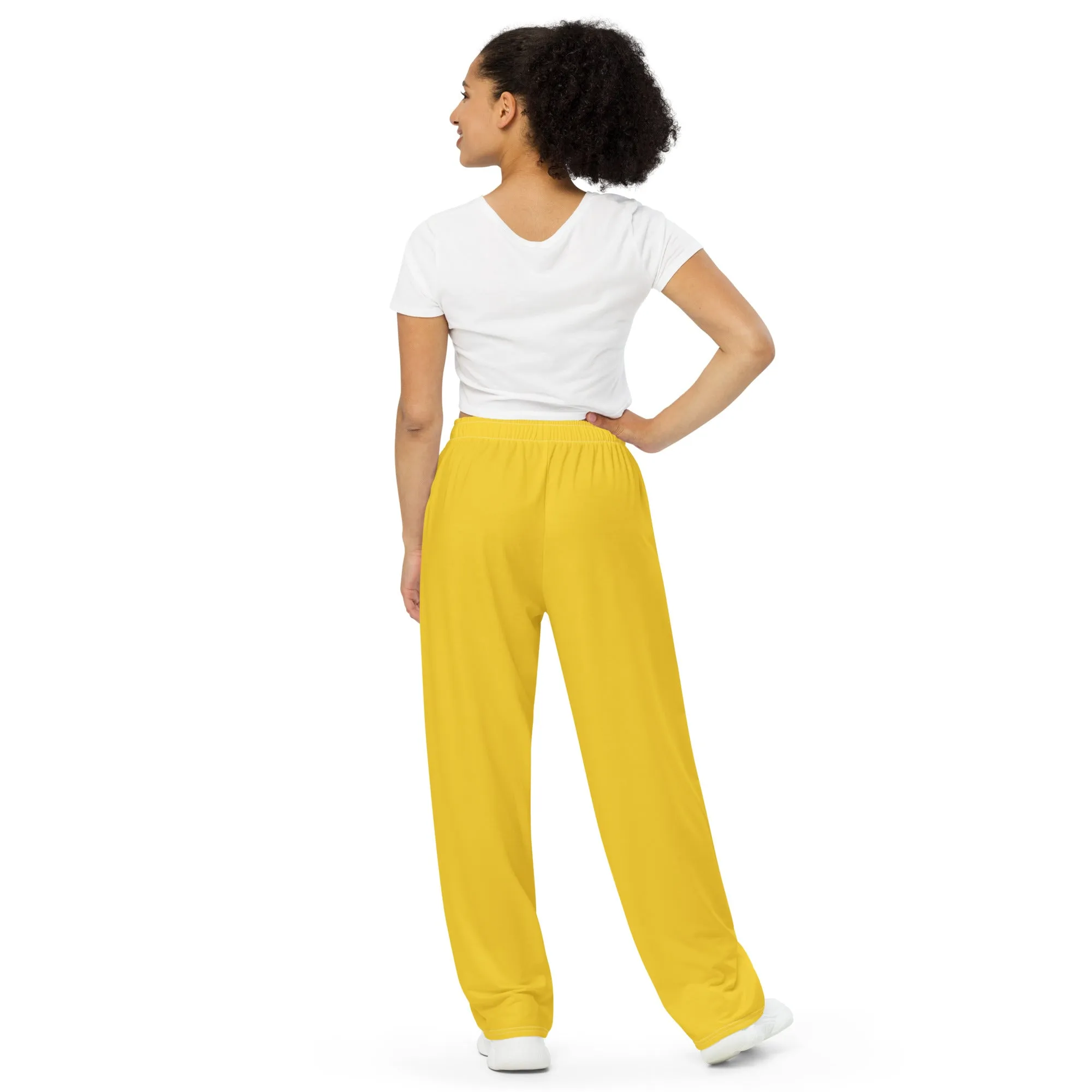 Warm Yellow Unisex Wide-leg Pants, Summer Pants, Yellow Casual Pants