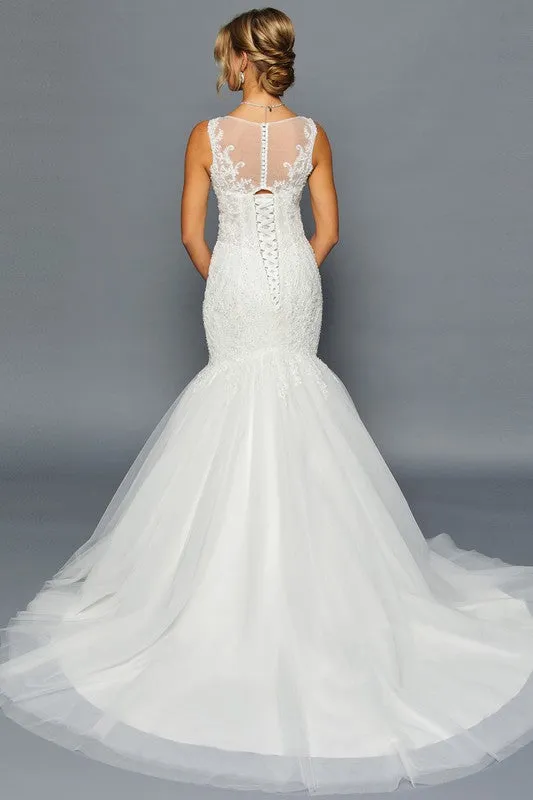 White V Neck Mermaid Wedding Dress