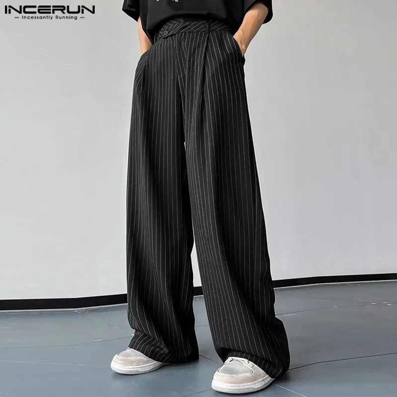 Wide-Leg Pinstripe Trousers