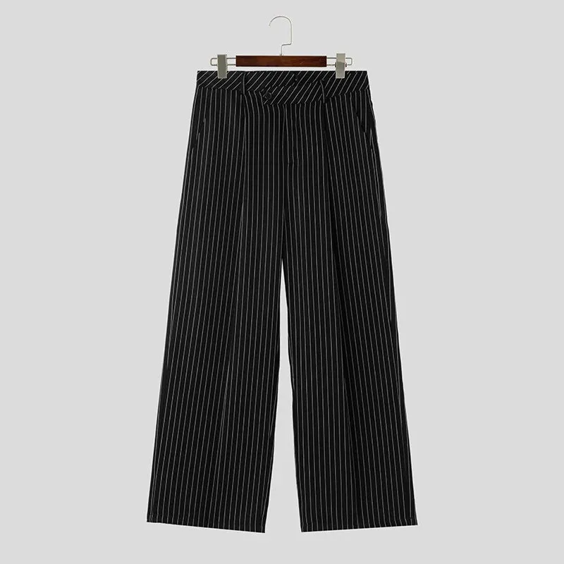 Wide-Leg Pinstripe Trousers