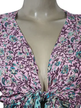 Wide Smocked waist pants Pant with Bell Sleeve Tie Top, Pink Printed 2 Piece Pant  Top Outfit S/M