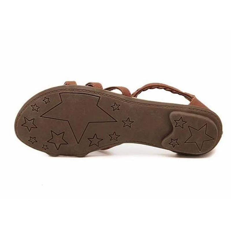 Women Flat Sandals Rhinestone String Bead Casual Flats