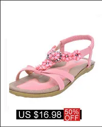 Women Flat Sandals Rhinestone String Bead Casual Flats