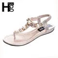 Women Flat Sandals Rhinestone String Bead Casual Flats