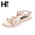 Women Flat Sandals Rhinestone String Bead Casual Flats
