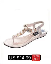Women Flat Sandals Rhinestone String Bead Casual Flats