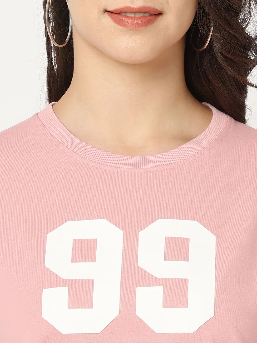 Women Slim Fit Blush Pink Printed Sweatshirt