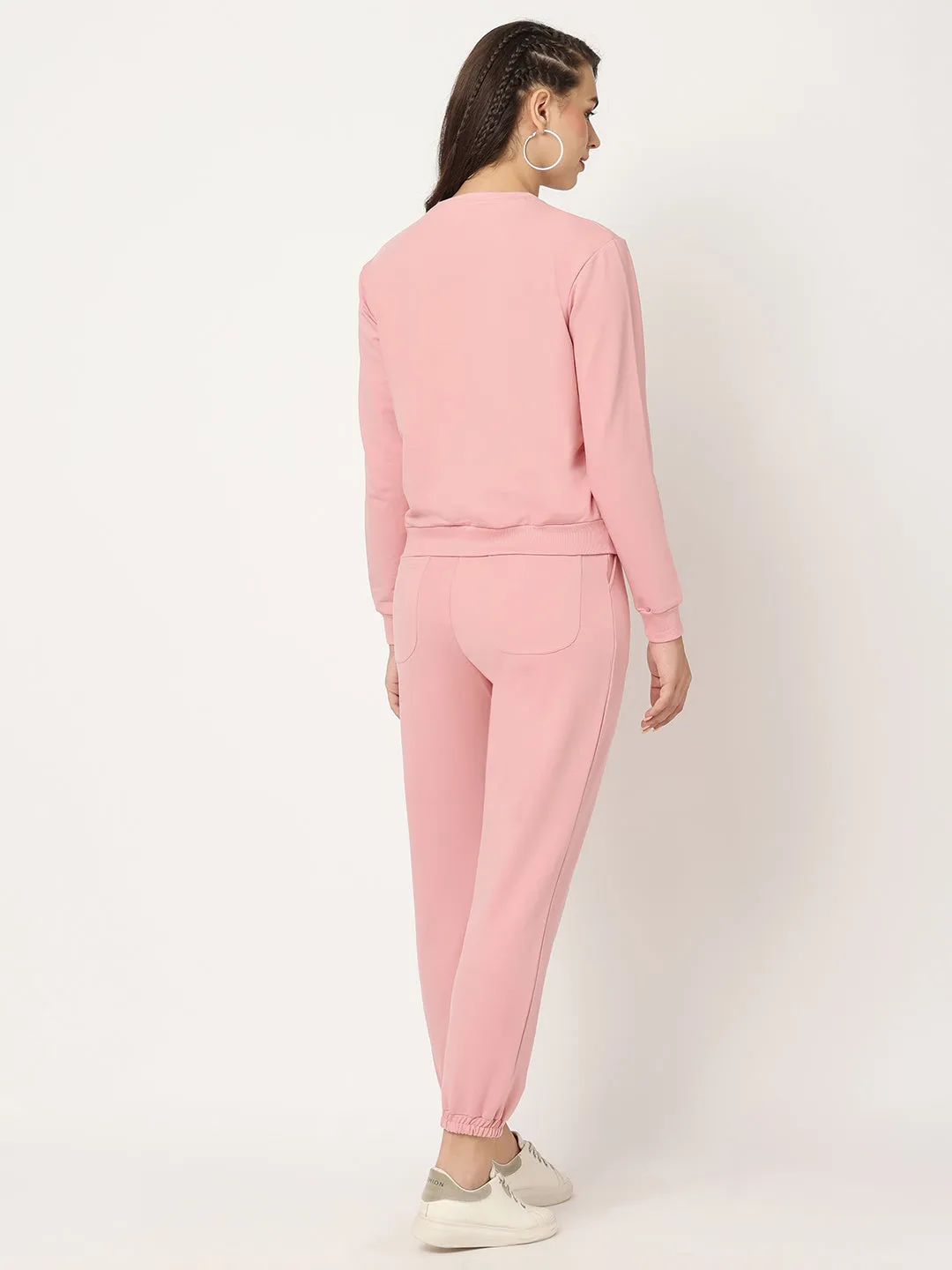 Women Slim Fit Blush Pink Printed Sweatshirt