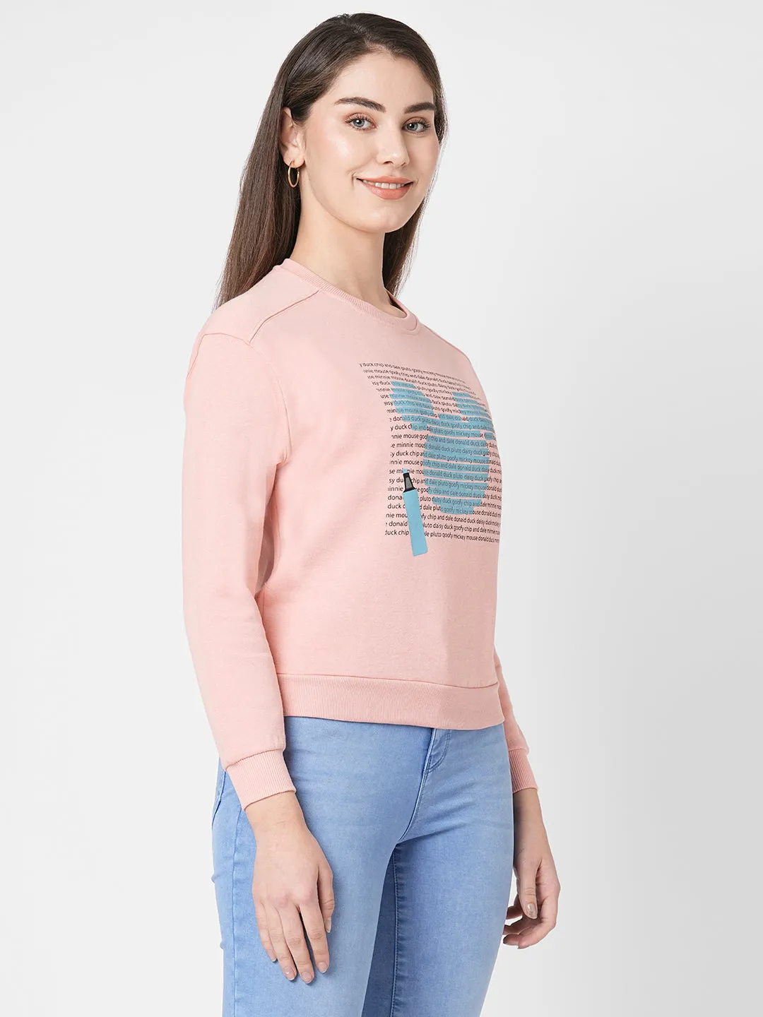 Women Slim Fit Blush Pink Printed Sweatshirt