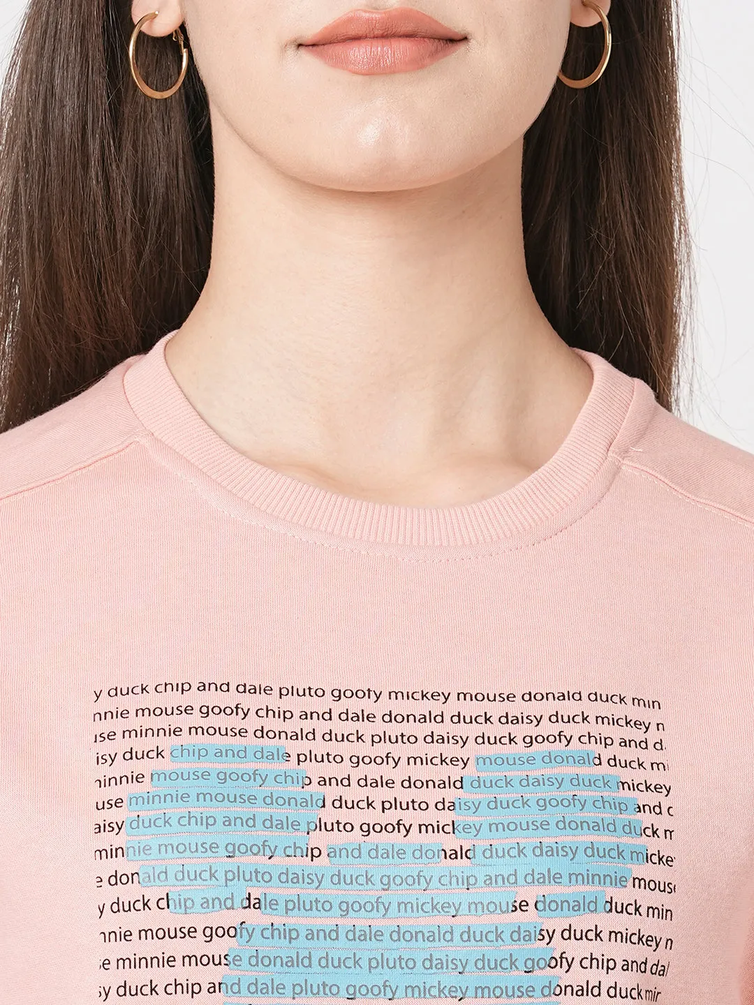 Women Slim Fit Blush Pink Printed Sweatshirt