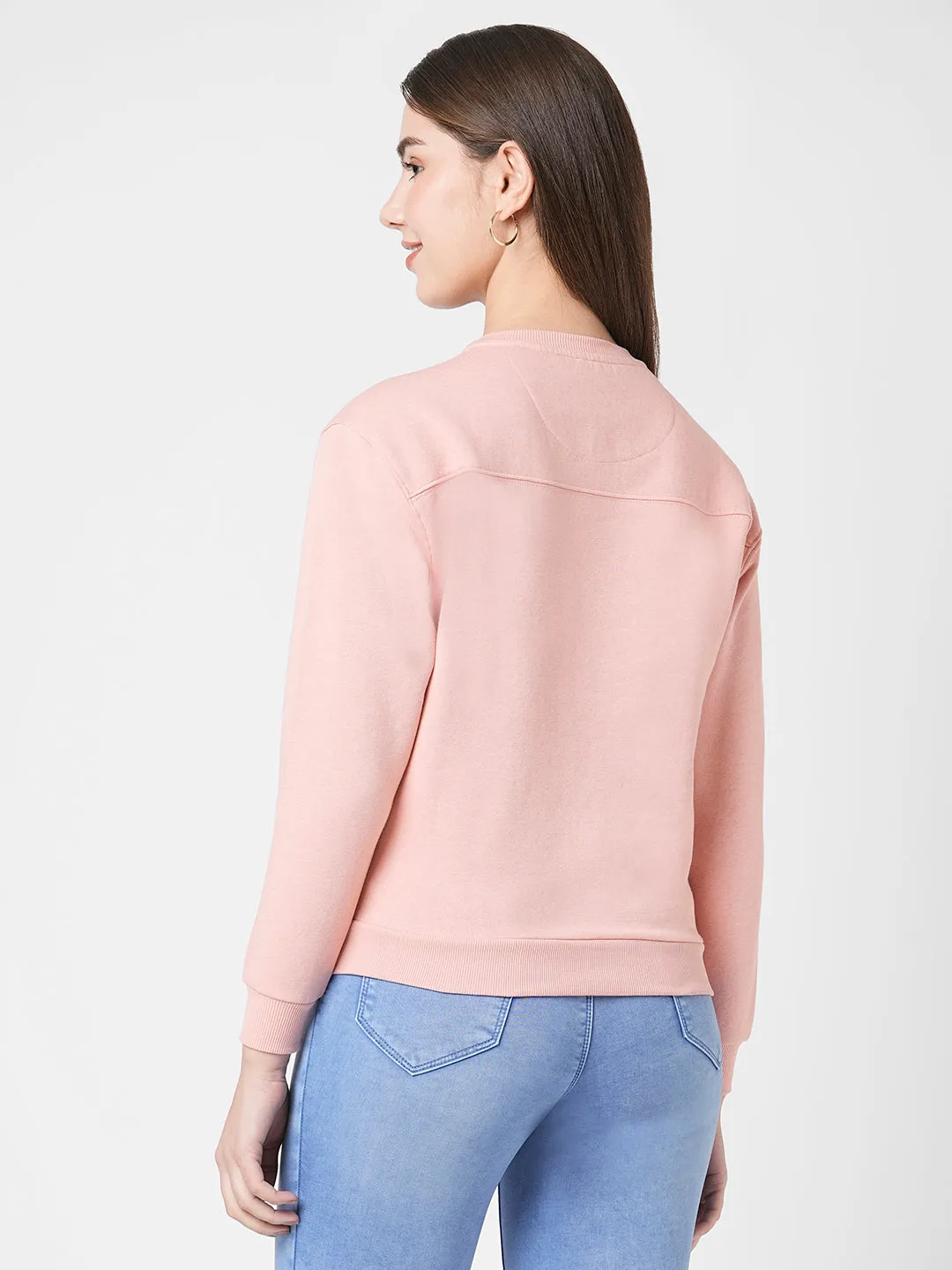 Women Slim Fit Blush Pink Printed Sweatshirt