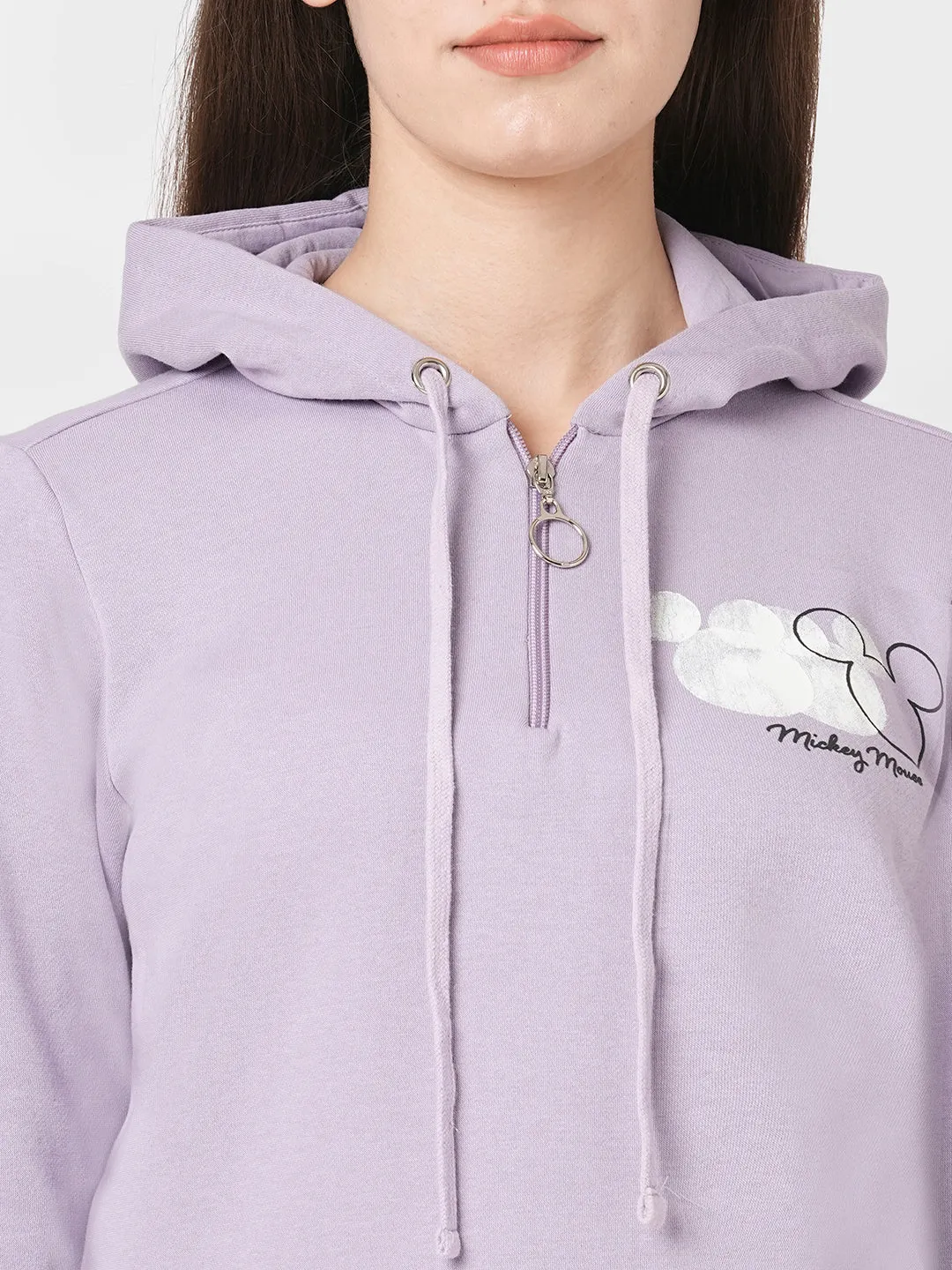Women Slim Fit Lilac Printed Sweatshirt