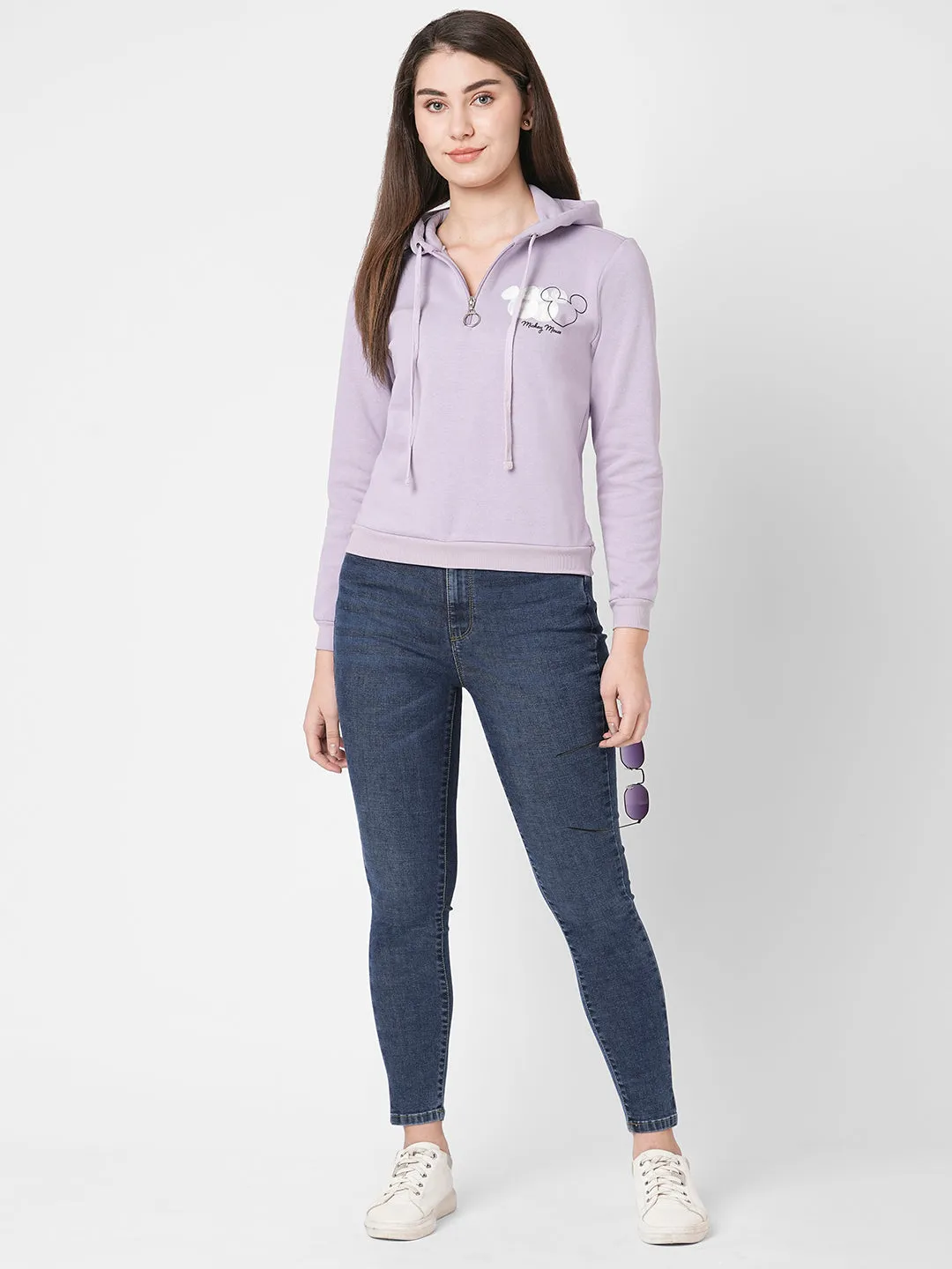 Women Slim Fit Lilac Printed Sweatshirt