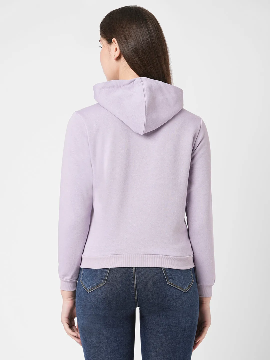 Women Slim Fit Lilac Printed Sweatshirt