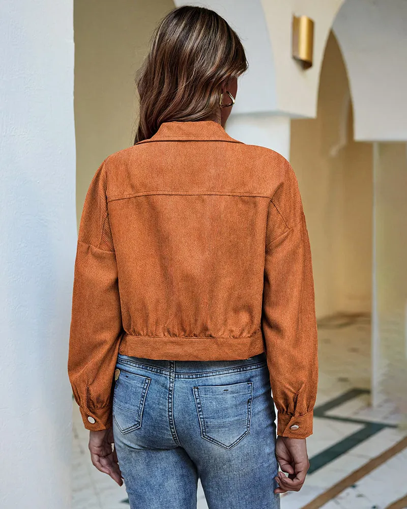 Women's Fashion Cropped Shacket Long SLeeve Trendy Button Down Corduroy Shirts Shacket Jackets - Zeagoo (Us Only)