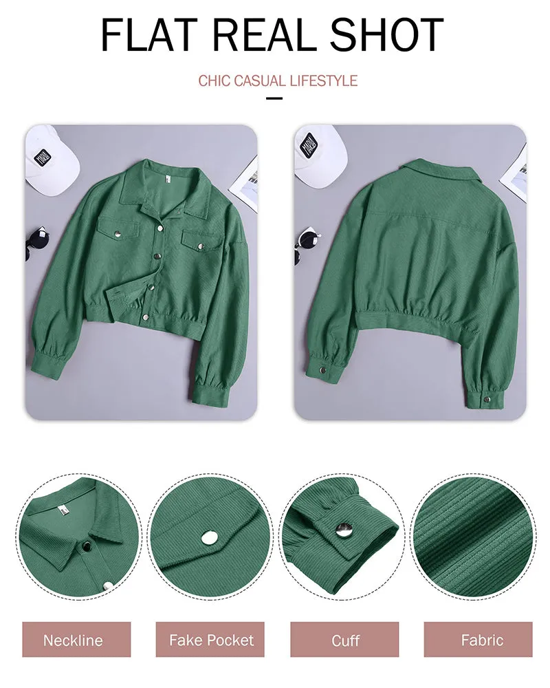 Women's Fashion Cropped Shacket Long SLeeve Trendy Button Down Corduroy Shirts Shacket Jackets - Zeagoo (Us Only)