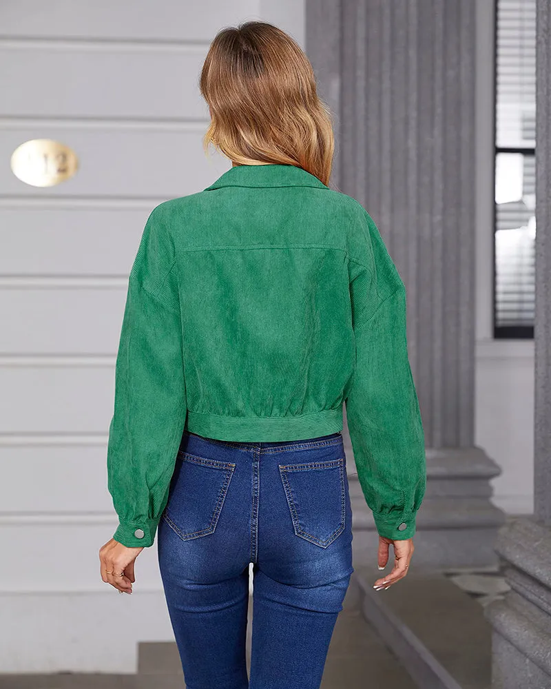 Women's Fashion Cropped Shacket Long SLeeve Trendy Button Down Corduroy Shirts Shacket Jackets - Zeagoo (Us Only)