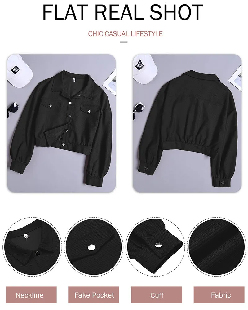 Women's Fashion Cropped Shacket Long SLeeve Trendy Button Down Corduroy Shirts Shacket Jackets - Zeagoo (Us Only)