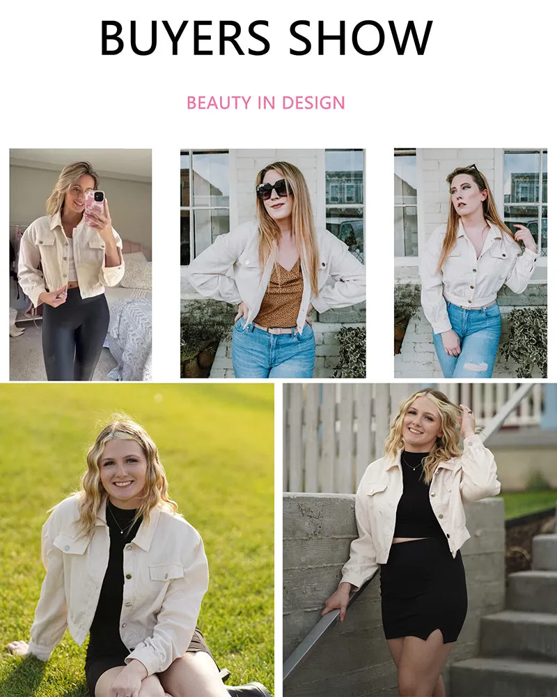 Women's Fashion Cropped Shacket Long SLeeve Trendy Button Down Corduroy Shirts Shacket Jackets - Zeagoo (Us Only)
