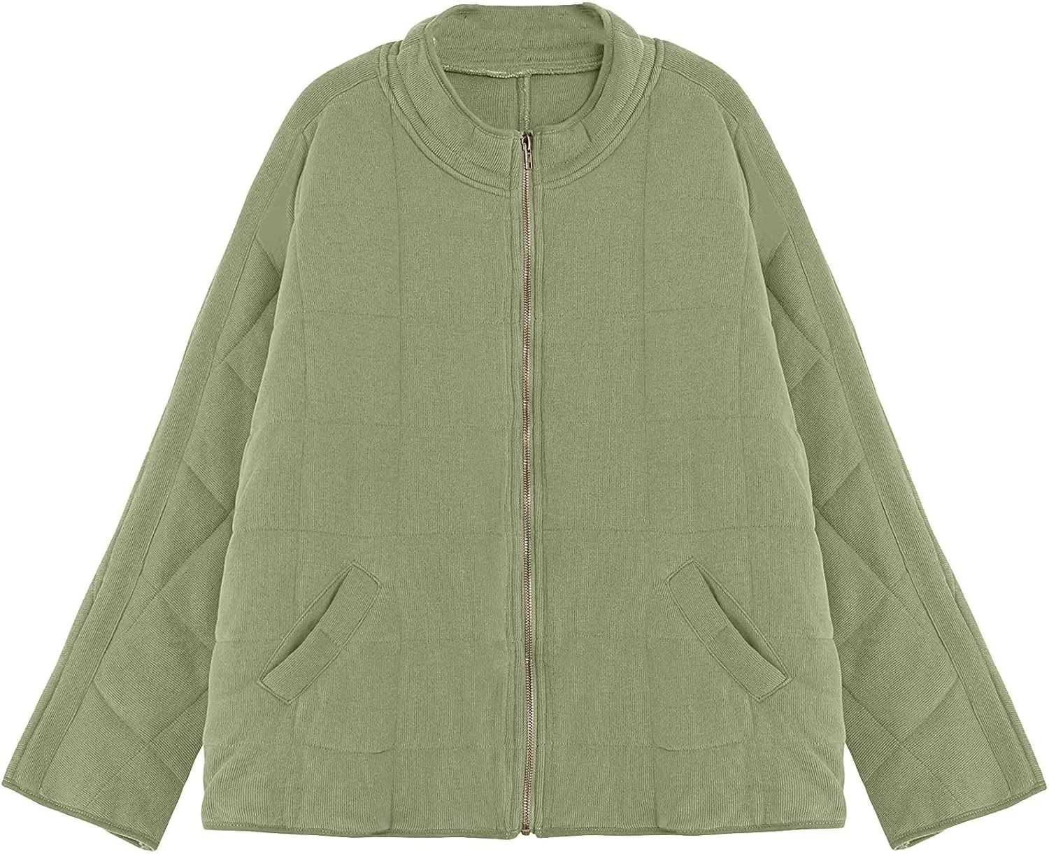 Women's Quilted Lightweight Jackets Diamond Puffer Padded Coat Winter 2023 Stand Collar Warm Trendy Coats Long Sleeve