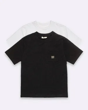 Workwear Pocket Slub T-Shirt Bundle - Washed Black & Off White